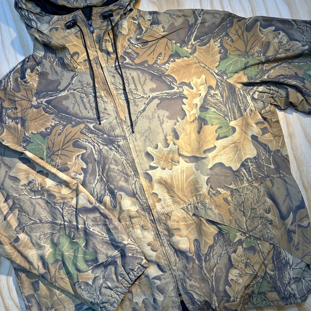 Walls Water-Pruf Advantage Timber Camo Jacket Mens Large Hooded Hunting USA Made